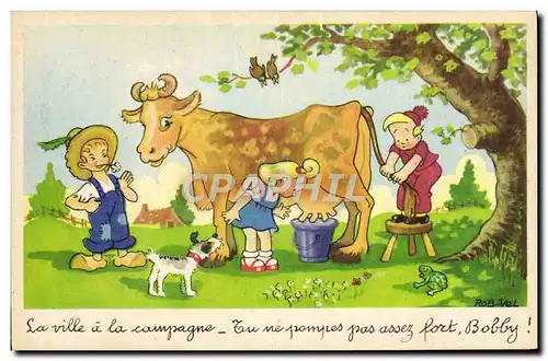 Ansichtskarte AK Fantaisie Illustrateur Rob Vel Enfants Vache Chien