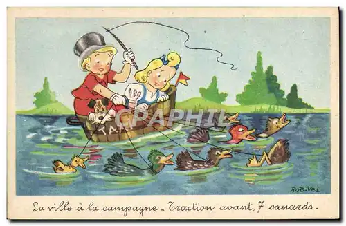 Ansichtskarte AK Fantaisie Illustrateur Rob Vel Enfants 7 Canards Canard