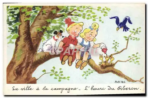 Cartes postales Fantaisie Illustrateur Rob Vel Enfants Chien Poussin Aigle