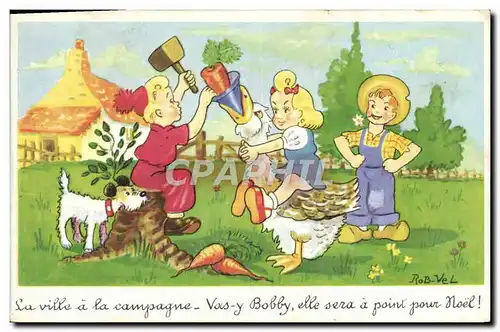 Cartes postales Fantaisie Illustrateur Rob Vel Enfants Oie Chien