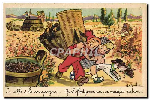 Cartes postales Fantaisie Illustrateur Rob Vel Enfants Vigne Chien