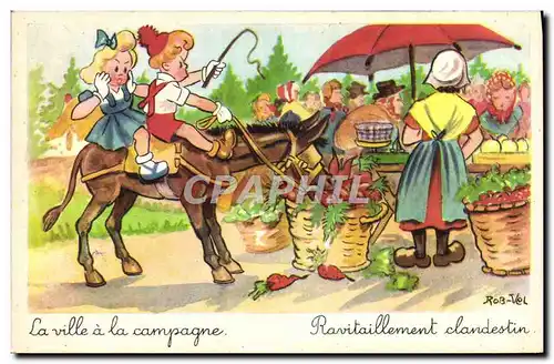 Cartes postales Fantaisie Illustrateur Rob Vel Enfants Ane mule