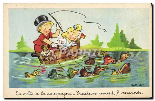 Cartes postales Fantaisie Illustrateur Rob Vel Enfants 7 Canards Canard