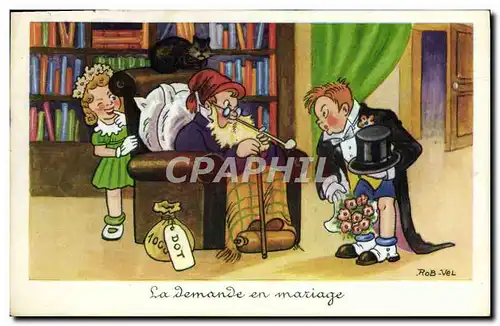 Ansichtskarte AK Fantaisie Illustrateur Rob Vel Enfants Nain La demande de mariage