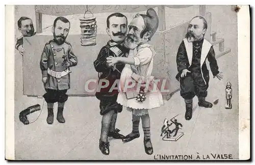 Ansichtskarte AK Politique Satirique l&#39invitation a la valse Alphonse XIII Loubet Nicolas II Russie Russia