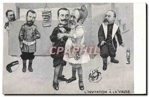 Cartes postales Politique Satirique l&#39invitation a la valse Alphonse XIII Loubet Nicolas II Russie Russia