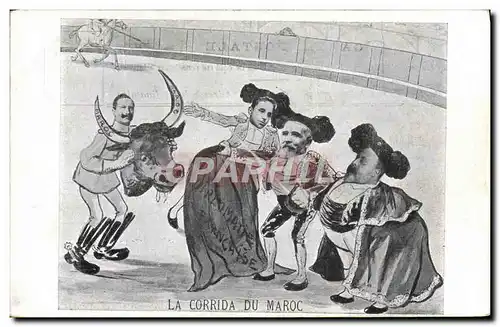 Cartes postales Politique Satirique La corrida du Maroc Taureau