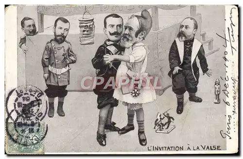 Ansichtskarte AK Politique Satirique l&#39invitation a la valse Alphonse XIII Loubet Nicolas II Russie Russia