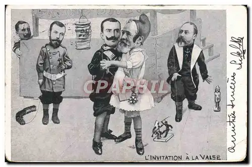 Ansichtskarte AK Politique Satirique l&#39invitation a la valse Alphonse XIII Loubet Nicolas II Russie Russia