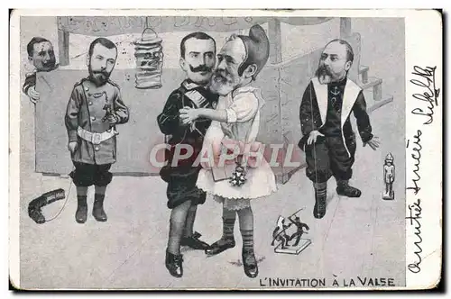 Cartes postales Politique Satirique l&#39invitation a la valse Alphonse XIII Loubet Nicolas II Russie Russia