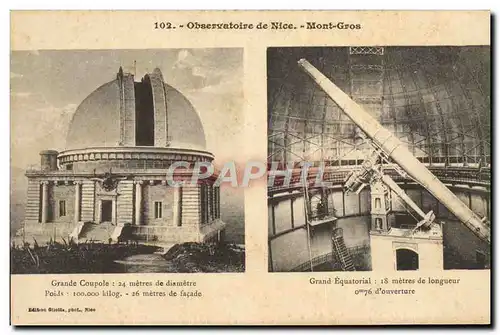 Cartes postales Astronomie Nice Observatoire Grande coupole Grand Equatorial