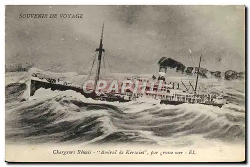 Cartes postales Bateau Chargeurs Reunis Amiral de Kersaint par grosse mer