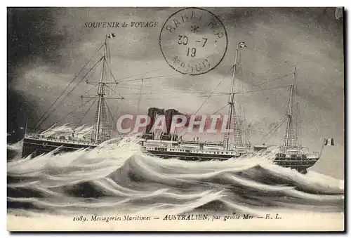 Cartes postales Bateau Messageries Maritimes Australien par grosse mer