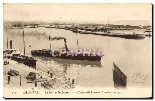 Cartes postales Bateau Le Havre Le port et les bassins L&#39Augustin Normand sortant