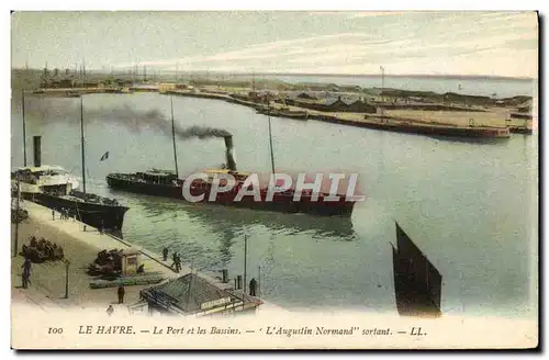 Cartes postales Bateau Le Havre Le port et les bassins L&#39Augustin Normand sortant