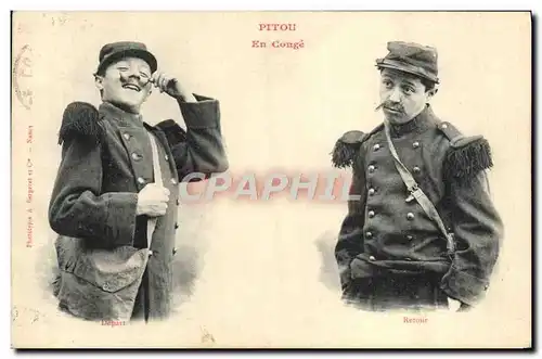 Cartes postales Fantaisie Homme Soldat Militaria Pitou en conge