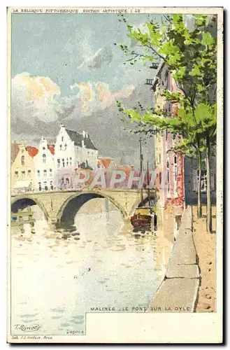 Cartes postales Fantaisie Illustrateur Ranot Malines Le pont sur la Dyle Bateau