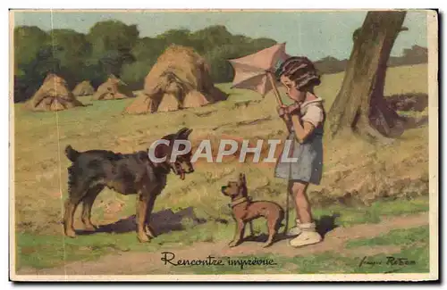 Cartes postales Fantaisie Illustrateur Redon Enfant Chiens