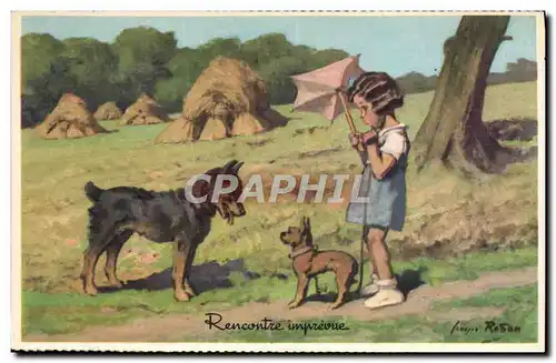 Cartes postales Fantaisie Illustrateur Redon Enfant Chiens