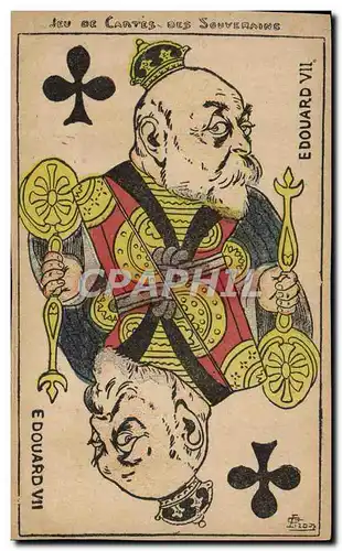 Cartes postales Politique Satirique Jeu de cartes des Souverains Edouard VII Carte a jouer Trefle