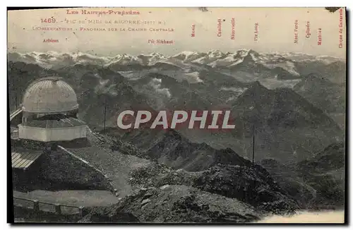 Cartes postales Astronomie Pic du Midi de Bigorre L&#39Observatoire et panorama sur la chaine centrale
