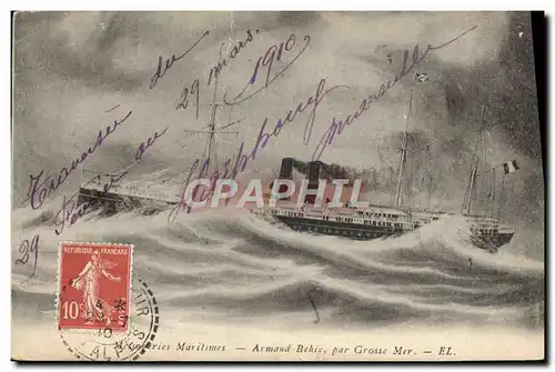 Cartes postales Bateau Paquebot Messageries Maritimes Armand Behic par grosse mer