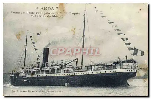 Cartes postales Bateau Paquebot poste francais de la Cie N Paquet Courrier du Maroc Abda