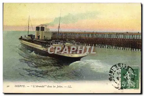 Cartes postales Bateau Paquebot Dieppe L'Arundel dans les jetees
