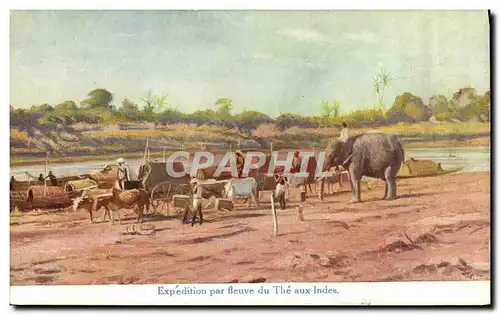 Ansichtskarte AK Elephant Expedition par fleuve du the aux Indes