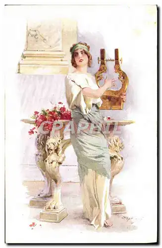 Cartes postales Illustrateur Femme Harpe