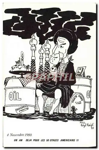 Moderne Karte 4 novembre 1980 Un an deja pour les 50 otages americains Iran Petrole