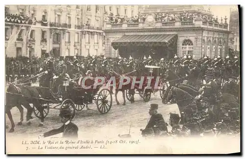 Cartes postales MM le roi et la reine d&#39Italie 1903 La voiture du general Andre