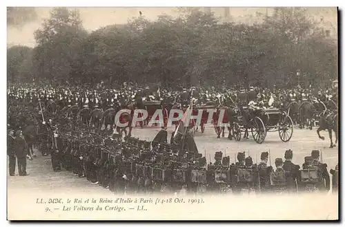 Cartes postales MM le roi et la reine d&#39Italie 1903 Les voitures du cortege