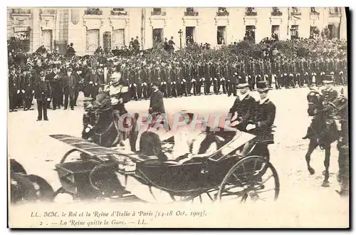 Cartes postales MM le roi et la reine d&#39Italie 1903 La reine quitte la gare