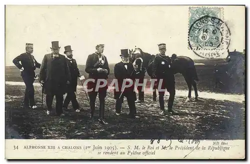 Cartes postales Alphonse XIII a Chalons SM le roi et M le President de la Republique se rendent au Pylone offici