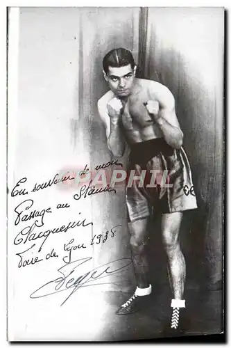 Cartes postales Boxe Dedicacee Stand Claquesin Foire de Lyon 1938