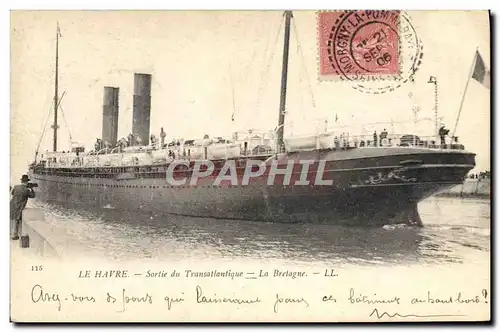 Cartes postales Bateau le Havre Sortie du Transatlantique La Bretagne