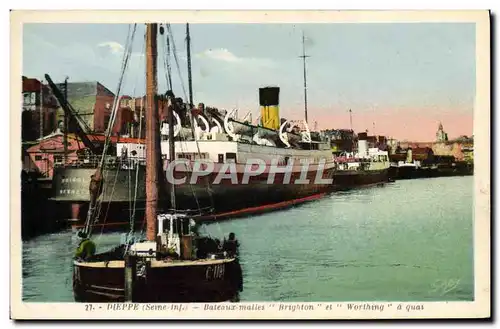 Cartes postales Bateau Dieppe Bateaux Malles Brighton et Worthing a quai