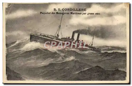 Cartes postales Bateau SS Cordillere Paquebot des Messageries Maritimes par grosse mer