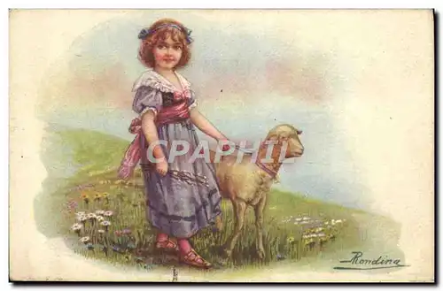 Cartes postales Fantaisie Illustrateur Enfant Agneau