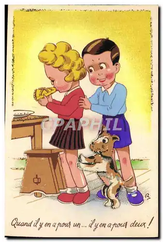 Cartes postales Fantaisie Illustrateur Enfant Chien