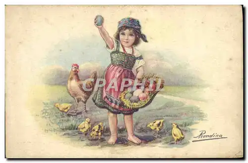 Cartes postales Fantaisie Illustrateur Enfant Poules