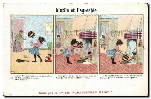 Cartes postales Fantaisie Illustrateur L&#39utile et l&#39agreable Enfant Chaussures Raoul Rue Alsace Toulouse