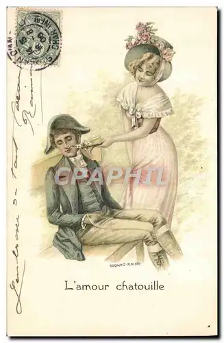 Cartes postales Fantaisie Illustrateur Femme L&#39amour chatouille