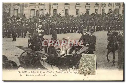 Cartes postales MM le roi et la reine d&#39Italie a Paris La reine quitte la gare