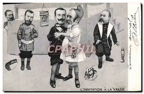 Cartes postales L&#39invitation a la valse Loubet Vittorio Emanuelle Nicolas II Russie Russia