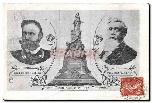 Cartes postales President Fallieres SAR le duc de Genes Monument Gambetta