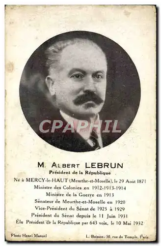 Cartes postales Albert lebrun President de la Republique ne a Mercy le Haut