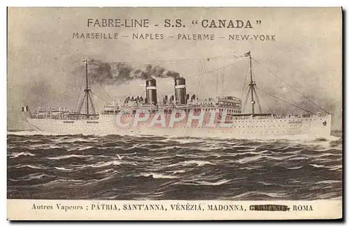 Cartes postales Bateau Paquebot Fabre Line Canada Marseille Naples Palerme New York