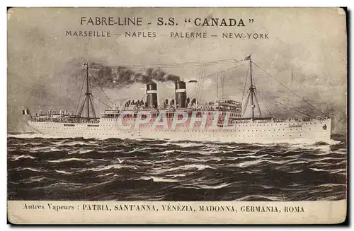 Cartes postales Bateau Paquebot Fabre line SS Canada Marseille Alger Palerme New York